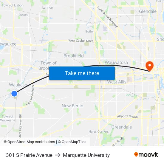 301 S Prairie Avenue to Marquette University map
