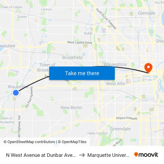 N West Avenue at Dunbar Avenue to Marquette University map