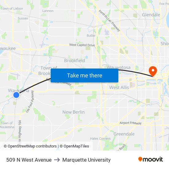 509 N West Avenue to Marquette University map