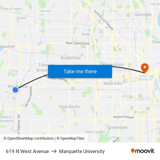 619 N West Avenue to Marquette University map