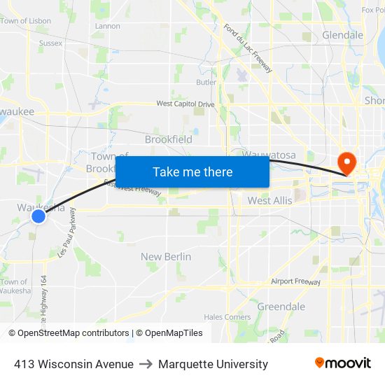 413 Wisconsin Avenue to Marquette University map