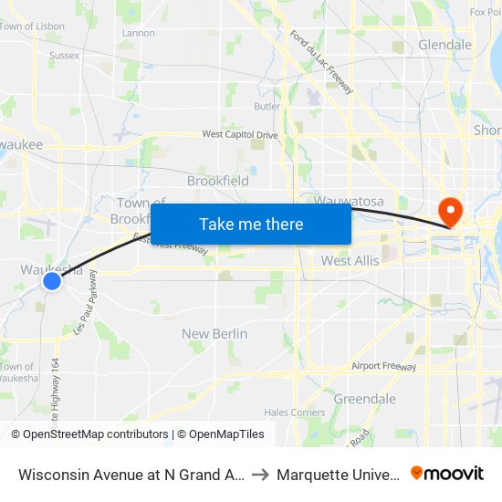 Wisconsin Avenue at N Grand Avenue to Marquette University map