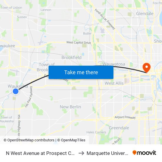 N West Avenue at Prospect Court to Marquette University map