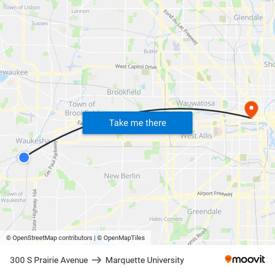 300 S Prairie Avenue to Marquette University map