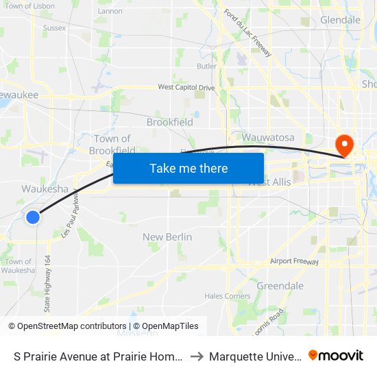 S Prairie Avenue at Prairie Home Drive to Marquette University map