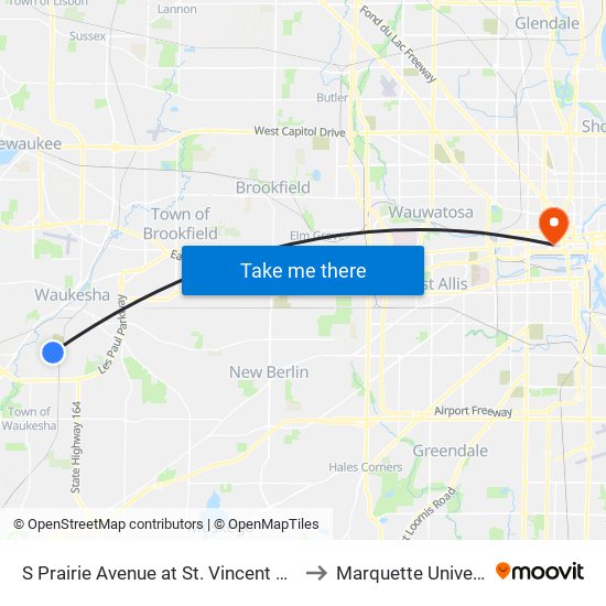 S Prairie Avenue at St. Vincent De Paul to Marquette University map