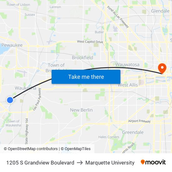 1205 S Grandview Boulevard to Marquette University map