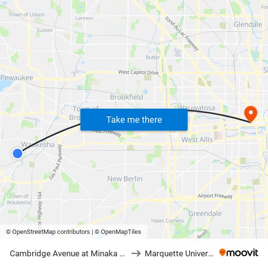 Cambridge Avenue at Minaka Drive to Marquette University map