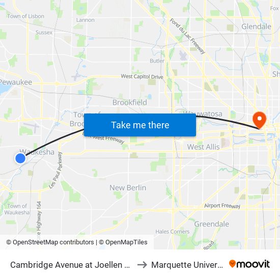 Cambridge Avenue at Joellen Drive to Marquette University map