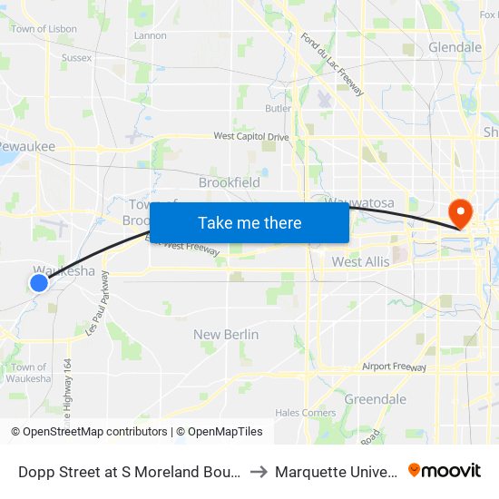 Dopp Street at S Moreland Boulevard to Marquette University map