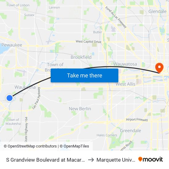 S Grandview Boulevard at Macarthur Road to Marquette University map