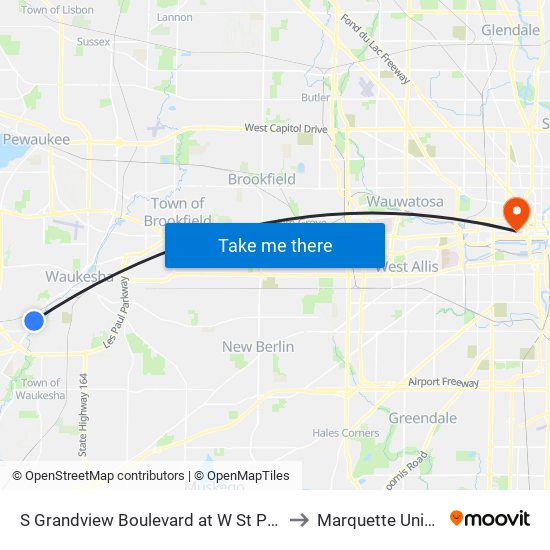 S Grandview Boulevard at W St Paul Avenue to Marquette University map