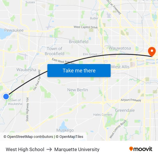 West High School to Marquette University map