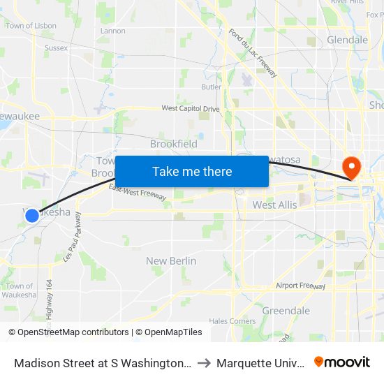 Madison Street at S Washington Avenue to Marquette University map