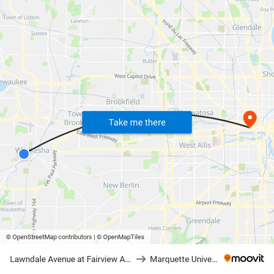 Lawndale Avenue at Fairview Avenue to Marquette University map