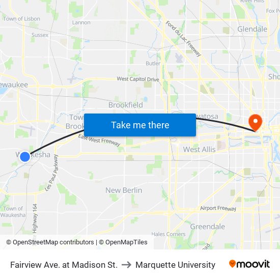 Fairview Ave. at Madison St. to Marquette University map