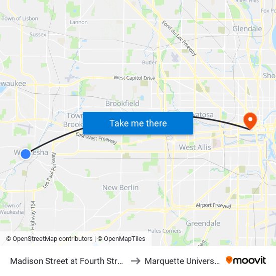 Madison Street at Fourth Street to Marquette University map