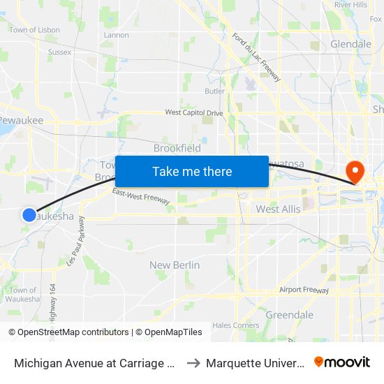 Michigan Avenue at Carriage Drive to Marquette University map