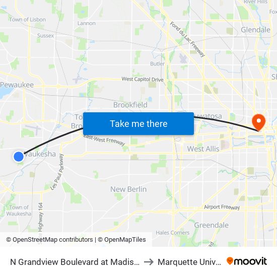 N Grandview Boulevard at Madison Street to Marquette University map