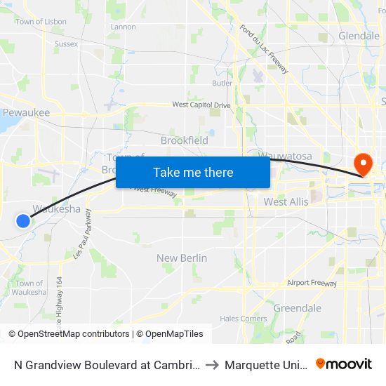 N Grandview Boulevard at Cambridge Avenue to Marquette University map