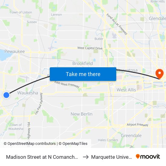 Madison Street at N Comanche Lane to Marquette University map