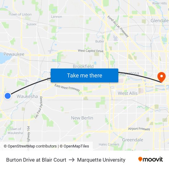 Burton Drive at Blair Court to Marquette University map