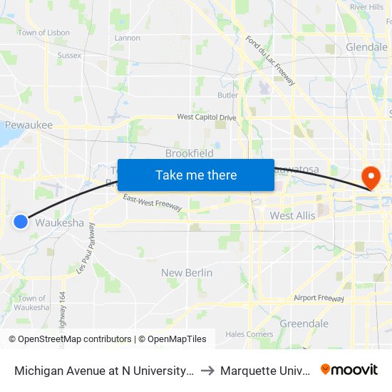 Michigan Avenue at N University Avenue to Marquette University map