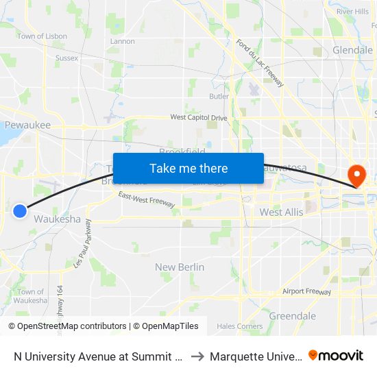N University Avenue at Summit Avenue to Marquette University map