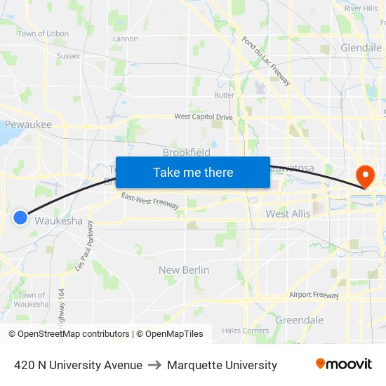 420 N University Avenue to Marquette University map