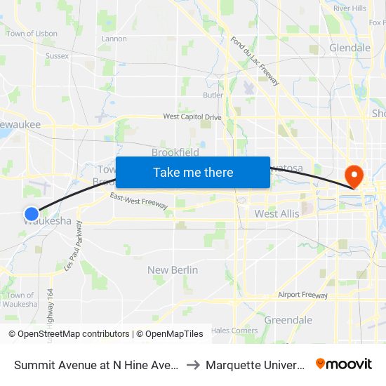 Summit Avenue at N Hine Avenue to Marquette University map