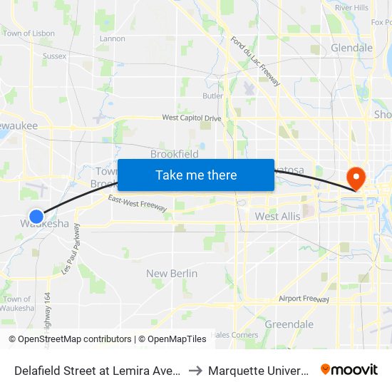 Delafield Street at Lemira Avenue to Marquette University map