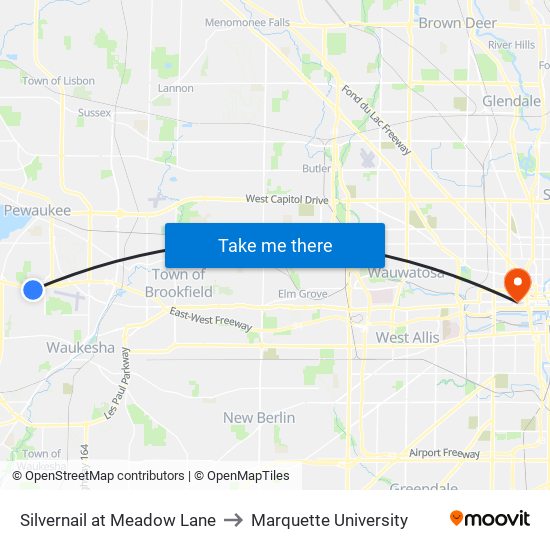 Silvernail at Meadow Lane to Marquette University map