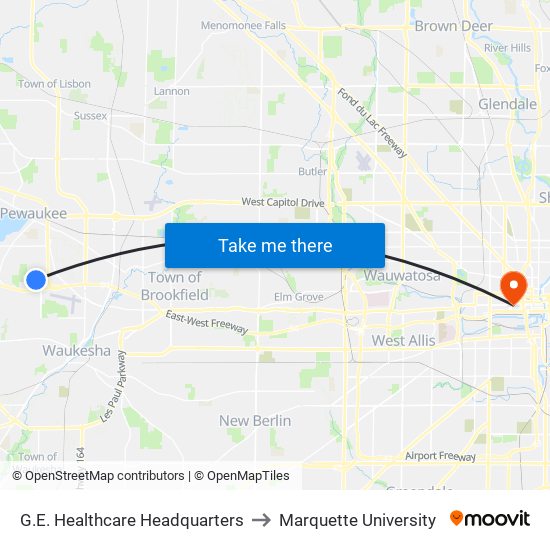 G.E. Healthcare Headquarters to Marquette University map