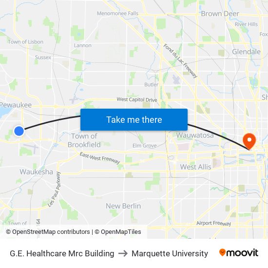 G.E. Healthcare Mrc Building to Marquette University map