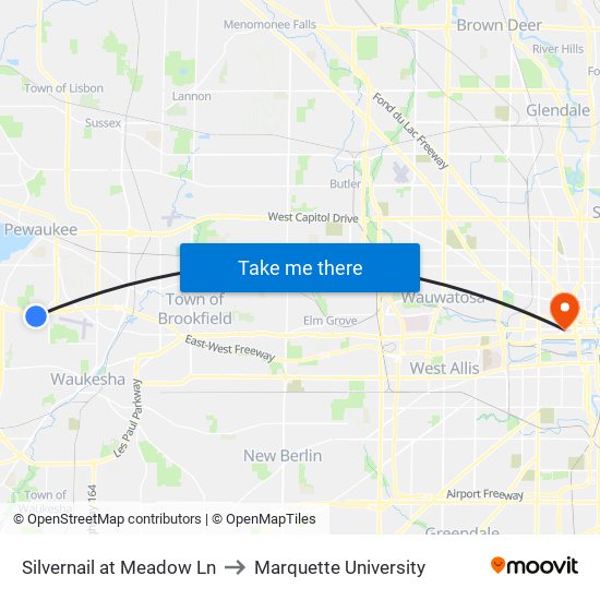 Silvernail at Meadow Ln to Marquette University map