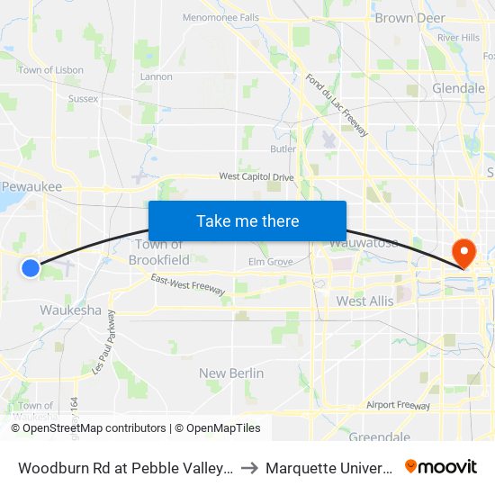 Woodburn Rd at Pebble Valley Rd. to Marquette University map