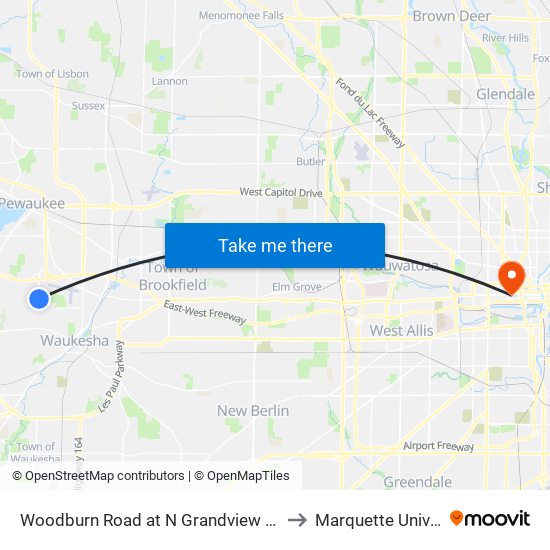 Woodburn Road at N Grandview Boulevard to Marquette University map