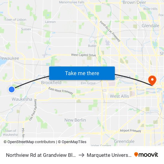 Northview Rd at Grandview Blvd. to Marquette University map