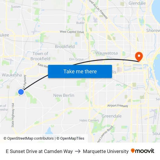 E Sunset Drive at Camden Way to Marquette University map
