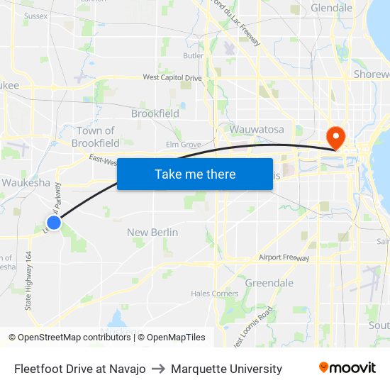 Fleetfoot Drive at Navajo to Marquette University map
