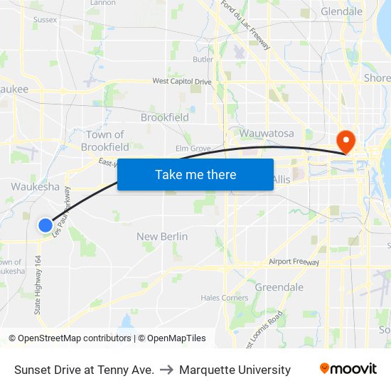 Sunset Drive at Tenny Ave. to Marquette University map