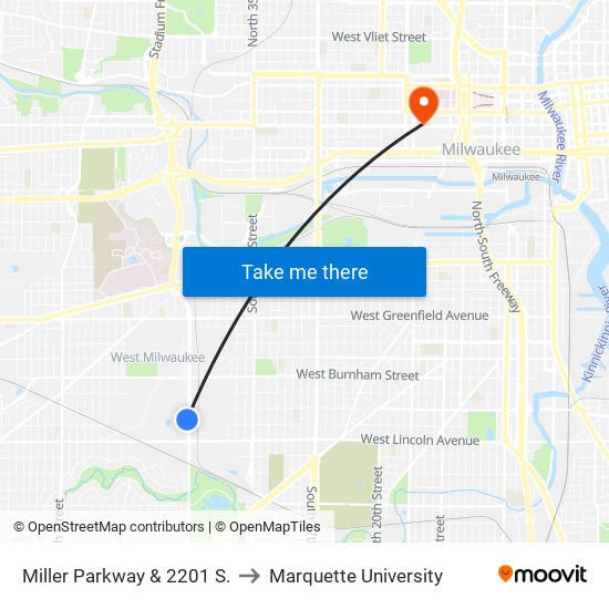 Miller Parkway & 2201 S. to Marquette University map