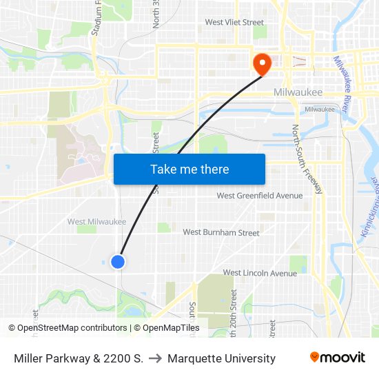 Miller Parkway & 2200 S. to Marquette University map