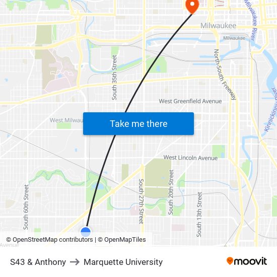 S43 & Anthony to Marquette University map