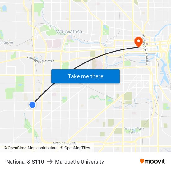 National & S110 to Marquette University map