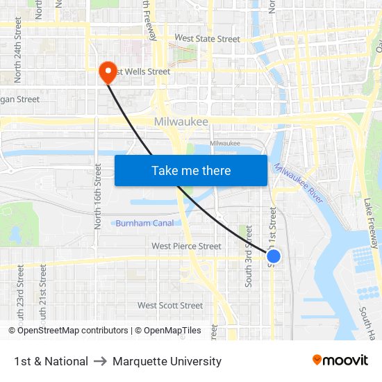 1st & National to Marquette University map