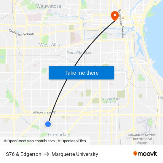 S76 & Edgerton to Marquette University map
