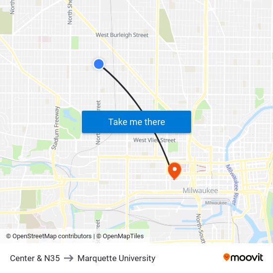 Center & N35 to Marquette University map