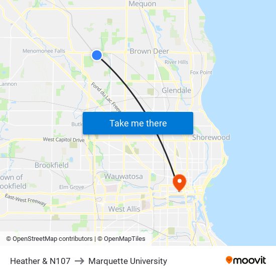 Heather & N107 to Marquette University map