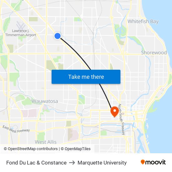 Fond Du Lac & Constance to Marquette University map